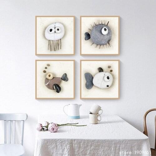 Cotton no frame pastoral cartoon store fish canvas printings oil painting printed on cotton home wall art decoration picture