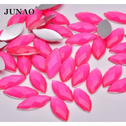 JUNAO 50pc 10*23mm Rose Color Resin Flatback Rhinestone Big Horse Eye Crystal Stones Non Sew Scrapbook Diamond Strass DIY Crafts