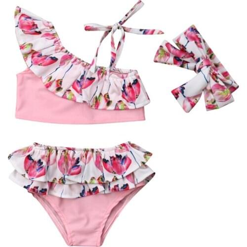 3Pcs Girls Swimwear Summer Kids Swimwear For Girls Bikini Set Children Beachwear Bathing Suit Headband Kids Bikini Swimming Suit
