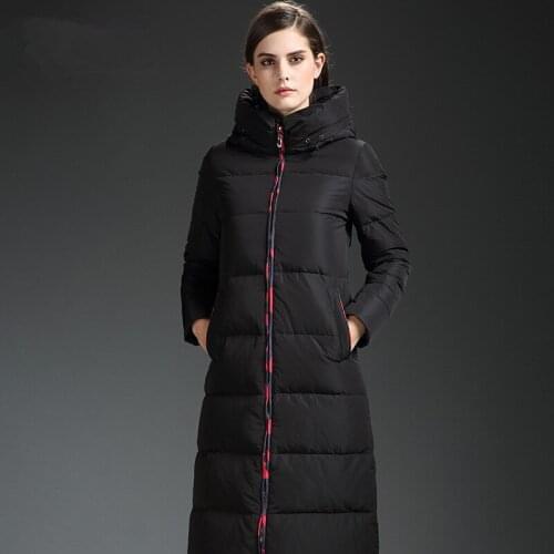High 2020 Quality Womens White Duck Down Jacket Black Hooded Winter Coat Female Long Parkas Slim Woman Down Coats WXF220 s