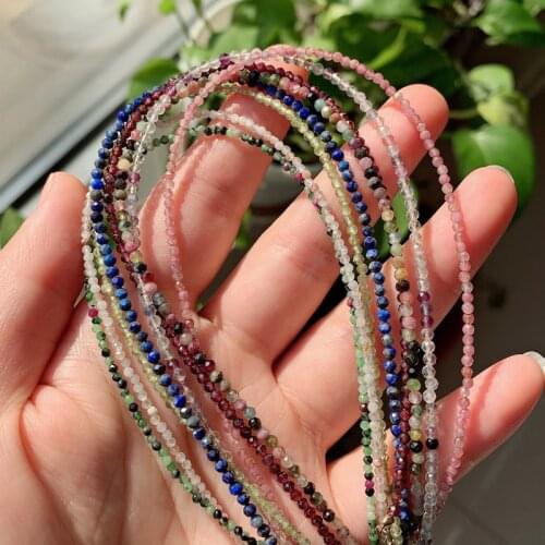 Mini Small Crystal Stone Necklace Short Collar Tiny Strand Elegant Natural Garnets Lapis Pink Tourmalines Quartz Choker Necklace