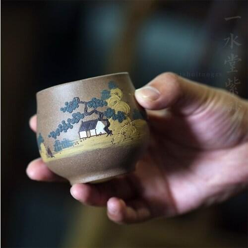 Monohydrate hall yixing purple sand cup cup manual master cup single cup individual cup sample tea cup mud painting cup