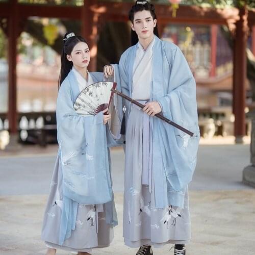 Men&Women Hanfu Traditional Chinese ancient Clothes Blue Sets Fantasia Adult Carnival Cosplay Costume Couple Fancy Dress XXL
