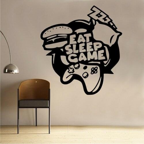 Game Wall Decals Quotes Eat Sleep Gaming Wall Sticker Playroom Boys Children Teen Bedroom Decor Mural Vinyl Art Sticker C030