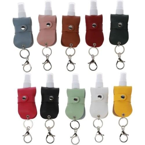 2021 New Portable 50ml Spray Bottle Travel Mister Bottle with Leather Keychain Holder