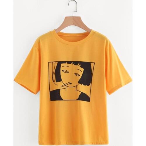 New arrival graphic t-shirt funny women fashion tees camiseta tumblr harajuku japanese shirt girl gift yellow cotton tops shirt