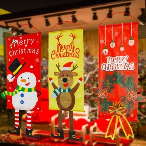 Merry Christmas Elk Snowman Santa Claus Hanging Flag Home X-Mas Decor Door Living Room Feliz Navidad Bandera New Year Gift Natal
