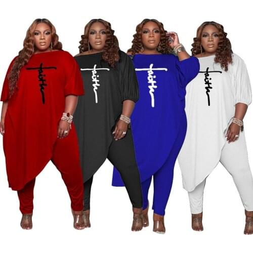 Fall Clothes for Women Plus Size Sets 2 Piece Loose Top Pants Leggings Sweatsuits Sport Track Suit Red Blue Outfits 4XL 5XL