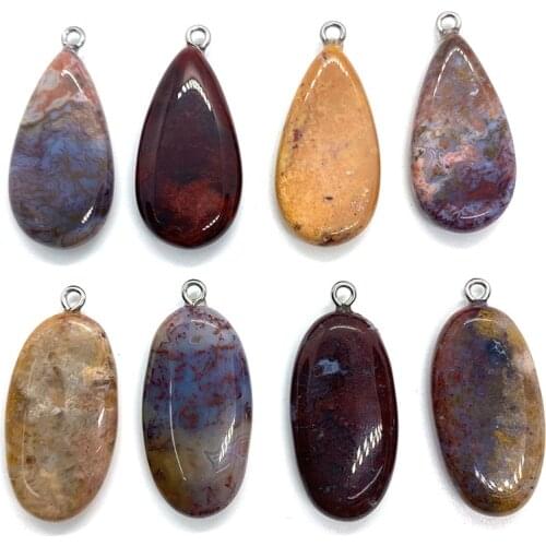 Natural Gem Stone Picture Awesome Agate Crystal Metal Hook Pendants Charms for Diy Jewelry Anklet Bracelet Necklace Making Beads