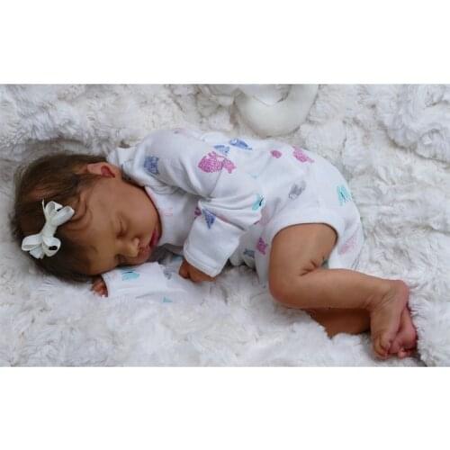 49cm Realistic Doll Closed Eyes Sleeping Girl Soft Vinyl Silicone Baby Dark Brown SKin Color Cute Newborn Boy Toy Gift for Kids