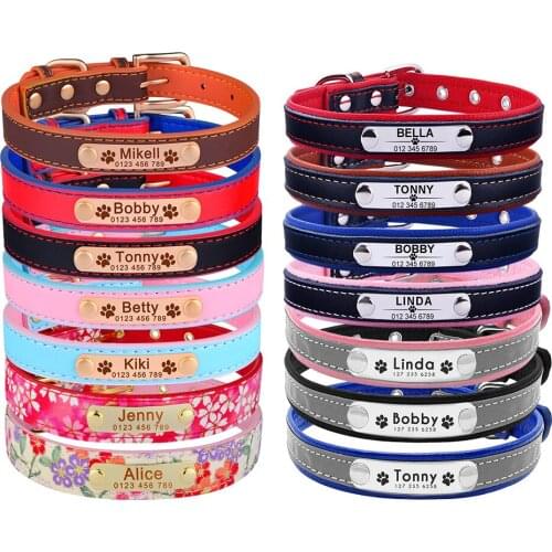 Adjustable Engraved Dog Collar Leather Personalized Dogs Collar Custom Name Puppy Small Large Unisex Pet Collar ID Cat Tag