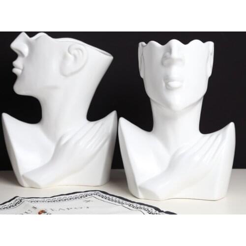 Nordic Creative Ceramic Crafts Bust Body Sculpture Dried Flower Vase Decoration Home Adornment Desktop Succulent Ornaments