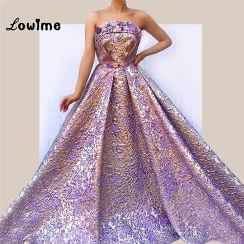 Saudi Arabic Strapless Middle East Evening Dresses With Beaded 3D Flowers Party Gown Dubai Abaya Formal Dress Women Elegant 2018