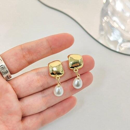 Vintage Punk Earrings Fashion 925 Silver Needle Pearl Drop Earrings For Women Korea New Gold Color Metal Earrings Jewelry Gifts