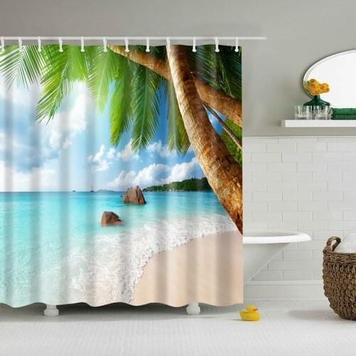 Dafield Palm Tree Shower Curtains Ocean Tropical Coast Beach Sea Bathroom Waterproof Fabric With Hooks