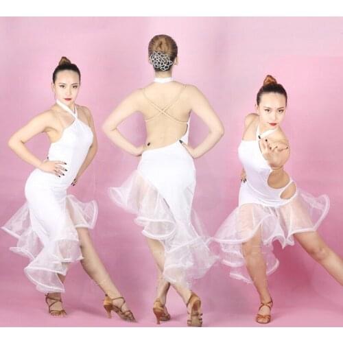 New Latin Dance Dress White Long Dress Women Practice Clothes Customized Girls Size Ballroom Dress Competition Dance Clothing