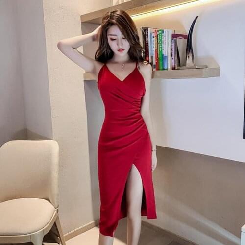 Woman Dress Summer Sexy V-neck Backless High Slit Strap Dress Vestido De Mujer