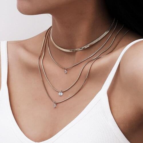 Vintage Geometric Fine Snake Chain Pendant Necklaces For Women Female New Fashion Gold Silver Color Crystal Necklace Jewelry