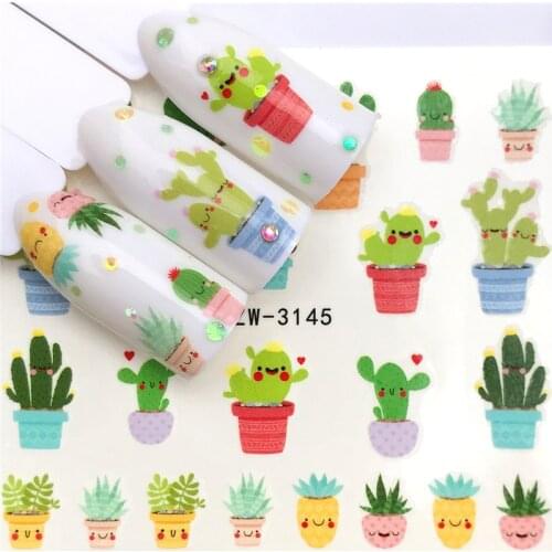1 sheet DIY Nail Art Water Transfer Stickers Cacti Plant slider adhesive Watermark Decals Women Beauty Wedding Nails