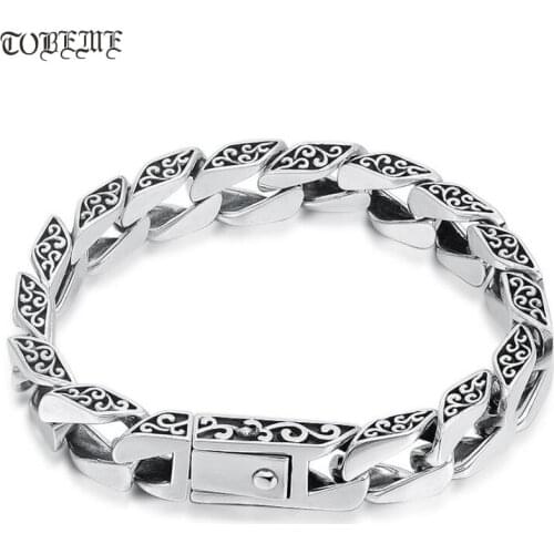 100% 925 Silver Man Bracelet Vintage 925 Sterling Chain Bracelet Good Luck Bracelet for Man