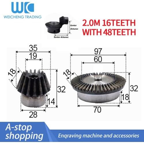 2pcs 1:3 Bevel Gear 2 Modulus 16 Teeth hole 8mm+ 48 teeth Inner Hole 12mm 90 Degree Drive Commutation Steel Gears