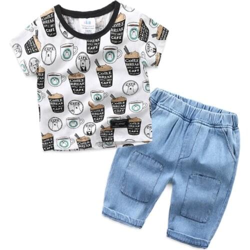 2021 2pcs Summer Baby Boyss Children Casual Thin Suit Tops + Short Boys Clothes Kids Clothes sets 2-8