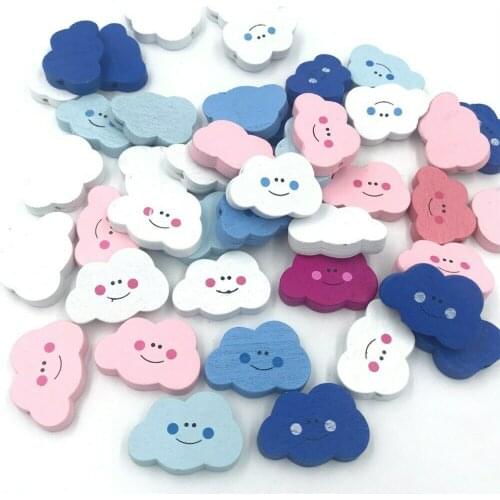 DIY 60pcs Wooden smiley cloud beaded necklace pacifier clip isolated string wood beads 30mm Thickness 6mm
