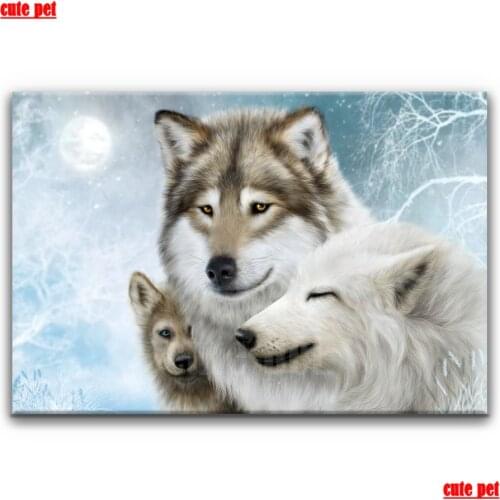 Cute pet animal DIY diamond painting Wolf family Embroidery gift Square Drill Round Drill 5d full diamond Mosaic puzzle Decor