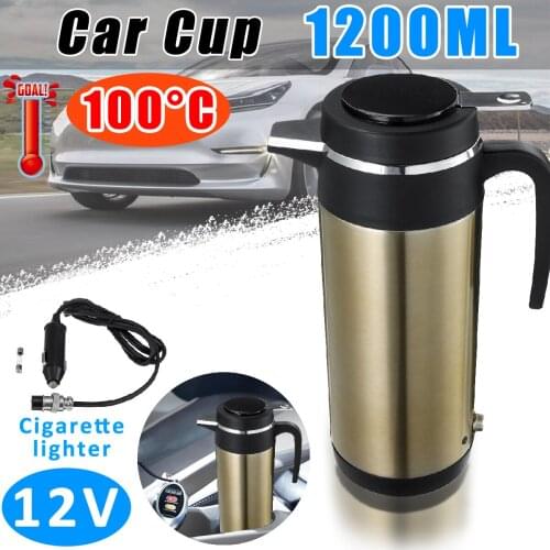 Truck 12V Car Electric Heating Cup Thermostatic Kettle Stainless Steel Auto Travel Coffee Tea Boiling Mug Vacuum Flask 1200ml