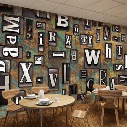 Beibehang Customized large mural green wallpaper 3D English alphabet retro nostalgic rusty restaurant background wallpaper