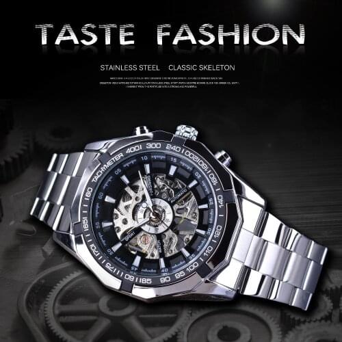 Forsining Watch Stainless Steel Waterproof Watches Man Wrist Brand Luxury Skeleton for men Mechanical Male Wristwatch Relogio