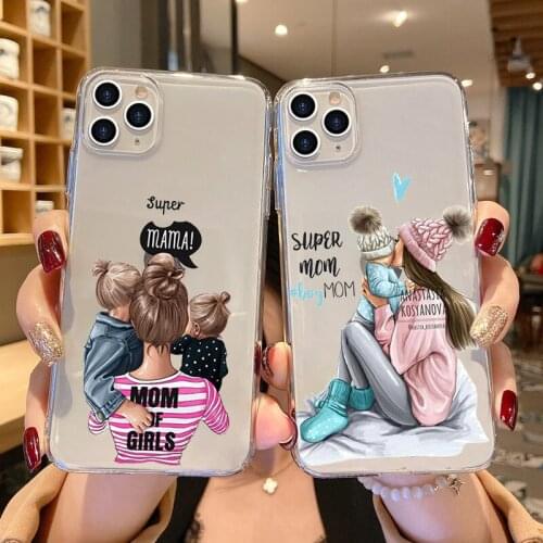 Black Brown Hair Baby Mom Girl Phone Case For iPhone 12mini X XR XS 11 12 Pro Max 8 7 6S Plus 5S SE2020 Silicone Soft Back Cover