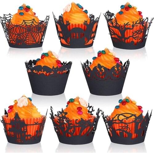 Halloween Black Cupcake Wrappers Halloween Cupcake Toppers Liners For Halloween Party Cake Decoration Supplies