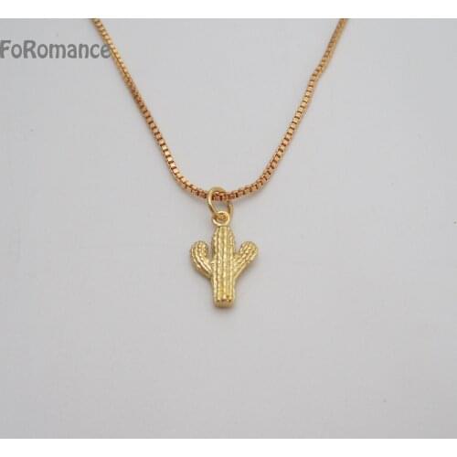 Foromance YELLOW GOLD PLATED 18" BOX LINK CHAIN & Cactus PENDANT Trendy Fashion Jewelry for Woman Girl Best Gifts