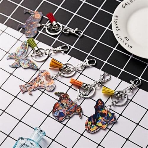 Cute Cartoon Zebra Dog Keychain Acrylic Animal Key Chain Woman Men Kids Gift Key Ring Porte Clef