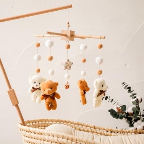 Baby Crib Mobiles Wooden Bed Bell Newborn Stroller Rattles Toy Cartoon Plush Toy 0-24M Infant Baby Boy Girls