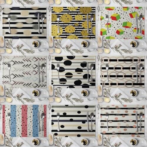 Fashion Print Rectangle Cotton Linen Western Style Table Pad Cut Mats Placemat for Dinner Kitchen Table 40x30cm