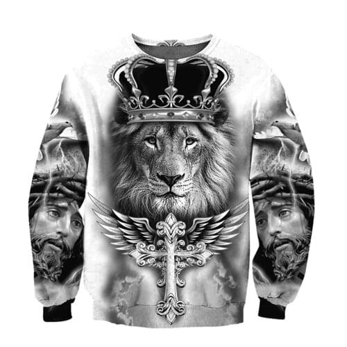 2021 Fashion Mens Hoodies Easter Jesus Lion King 3D Printed Hoodie Sweatshirt Harajuku Streetwear Unisex Casual Jacket Tracksuit