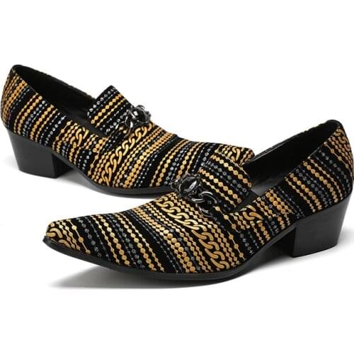 Mens shoes high heels sapato social masculino couro gold striped leather pointed toe man shoes office business male oxford