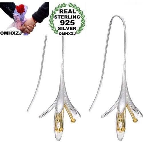 OMHXZJ Wholesale European Fashion Woman Girl Party Wedding Gift Silver Gold Orchid 925 Sterling Silver Drop Earrings EA345