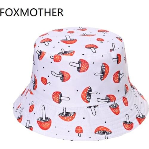 FOXMOTHER New Fashion Cute Spring Summer White Mushroom Fisherman Caps Sun Bucket Hats Women Ladies