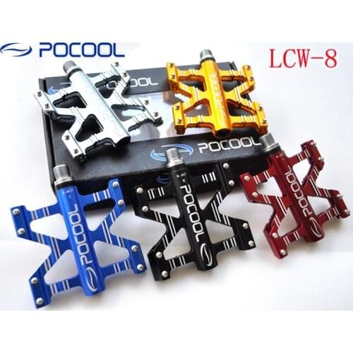 POCOOL LCW-8 Alloy Mountain bike pedals double bearing bicycle big footplate MTB bike parts with retail box 5 colors Free ship