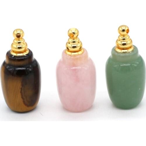 Natural Perfume Bottle Stone Pendant Necklace Vase Shape Tiger Eye Crystal Essential Oil Diffuser Stone Charm for Jewelry Making