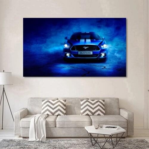 Supercar Posters Blue Muscle Car Fords Mustang Artwork Wall Art Picture HD Prints Canvas Painting For Home Living Room Decor