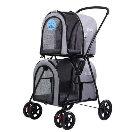 Lightweight Folding Double Pet Stroller Dog Large Space Cart Four Wheel Detachable Stroller Cat Dog