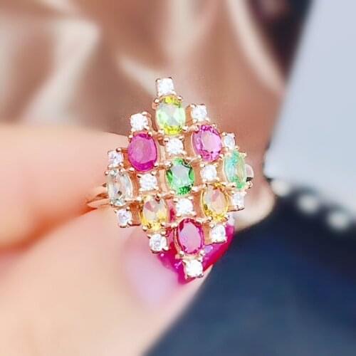 Natural real colorful tourmaline luxury ring Per jewelry 0.25ct*9pcs gemstone 925 sterling silver Fine jewelry J21548