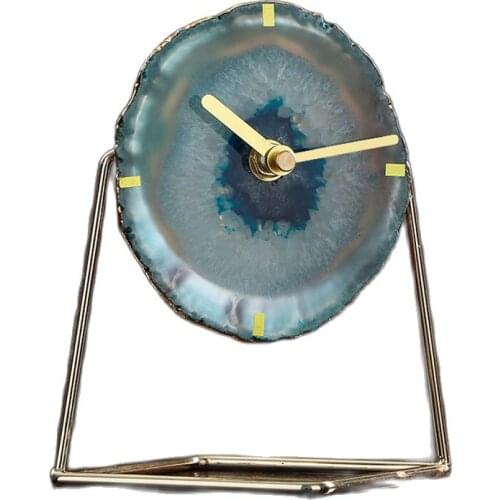 Luxury Nordic Agate Table Clock Metal Blue Living Room Creative Gold Silent Desk Clock Modern Home Decoration Desktop Clocks