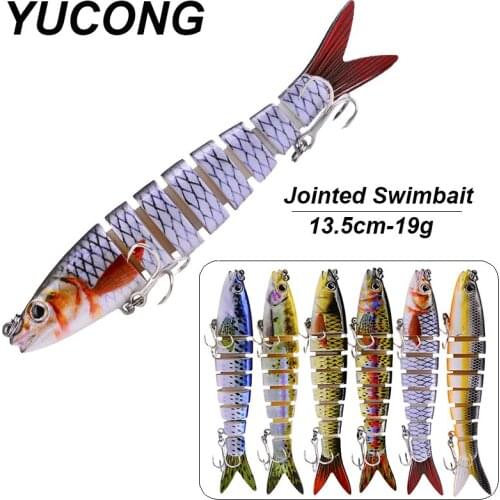 YUCONG 6Pcs/lot Sinking Swimbaits 13.5cm-19g Multi Jointed Wobblers 8 Segment Fishing Lures Artificial Hard Baits Pike Crankbait