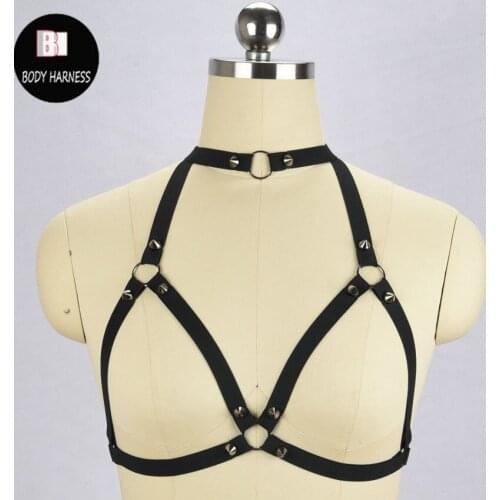 Rivet Sexy Elastic Lingerie harness cage bra body cage fetish bondage Harness Belt Rivet Goth body harness cage bra WO0356