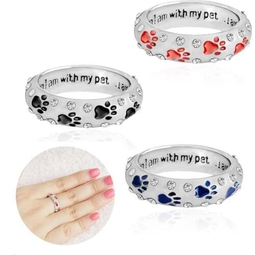 Color Paw Print Dog Pawl Ring Ring Pet Commemorative Colorful Rainbow Jewelryt Pet Dogs Claw Zircon Rings